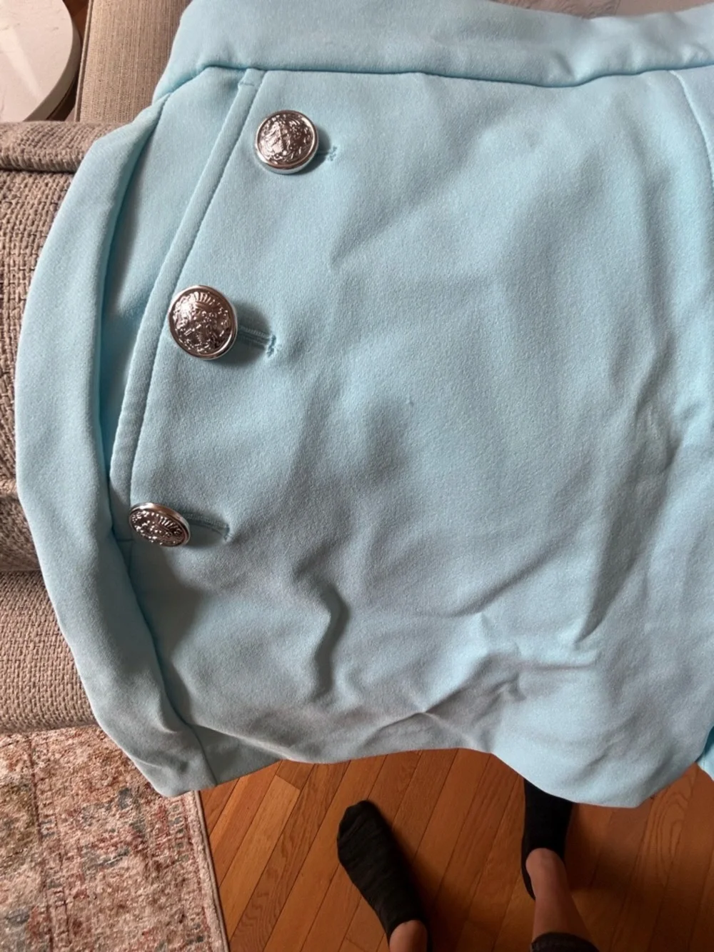 Rachel Zoe Light  Blue High-Waist Dressy Shorts with Decorative Buttons - Picture 4 of 5
